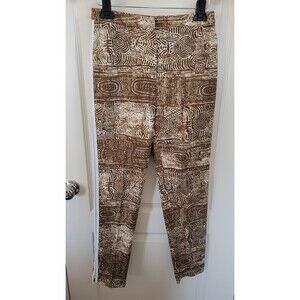 OSCAR DE LA RENTA Brown & Cream Abstract Print Pants